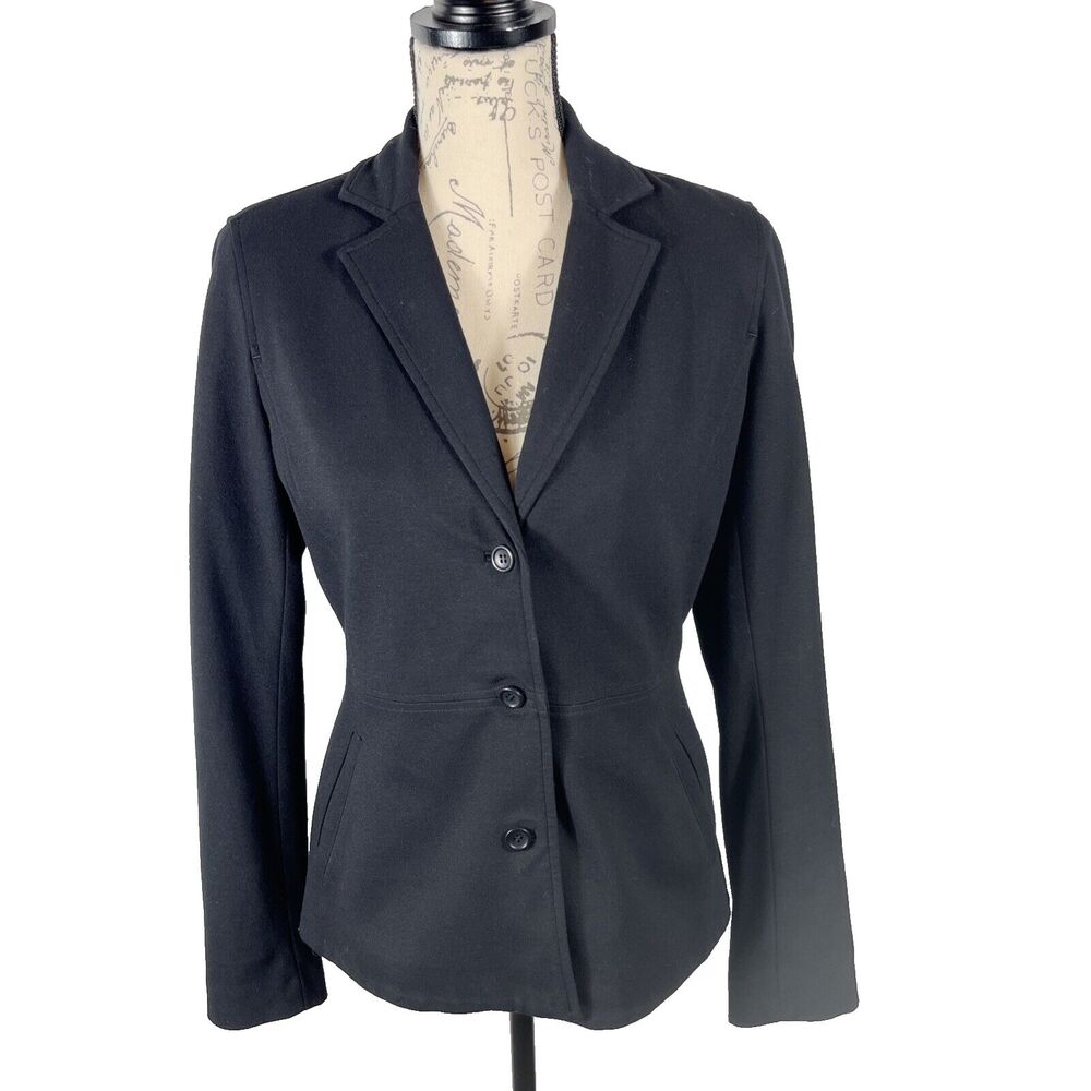 Eileen Fisher Black Blazer Jacket Sz XS Italian Fabric Silk Blend Lining Pockets